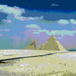 Kamel geht durch die Wüste und Pyramiden im Hintergrund animierte gifs Ägypten