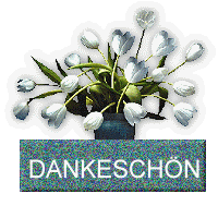 Weiße Tulpen und Dankeschön Schriftzug - Glitzer-Animation Danksagung gifs herunterladen