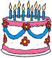Kostenlose animierte große Geburtstags-Torte mit Verzierungen und vielen brennenden Kerzen GIFs Animationen umsonst