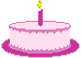 Rosa Torte zum Geburtstag mit einer brennenden Kerze - Geburtstagsanimationen Geburtstag animated gifs