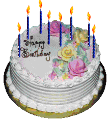Animation einer Sahne-Geburtstagstorte mit vielen Kerzen und Happy Birthday Spruch Geburtstag whatsapp gifs