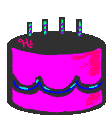 Lila Torte mit happy Birthday Text und brennenden Kerzen animierte gifs Geburtstag