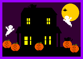 Nächtliches Geisterhaus mit Halloweenkürbissen - Animation Halloween gifs herunterladen
