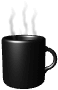 Kaffee Animation: Dampfender heißer Kaffee in schwarzer Kaffeetasse animierte gifs Kaffee