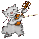 Graue lachende Katze spielt Geige und macht Musik - Katzen-Animation und AniGIF animierte gifs Katzen