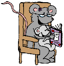 Mäuse-Animationen: Vater-Maus liest Kind-Maus eine Geschichte aus einem Buch vor Mäuse .gif Bilder