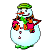 Freundlicher Schneemann mit Karotte und Hut grüßt . gif Schneemänner animated gifs