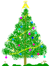 Weihnachtsbaum mit Christbaumkugeln, Lametta, Schmuck, Deko, Schnee und Lichterkette - Animation im gif Format animierte gifs Weihnachtsbäume